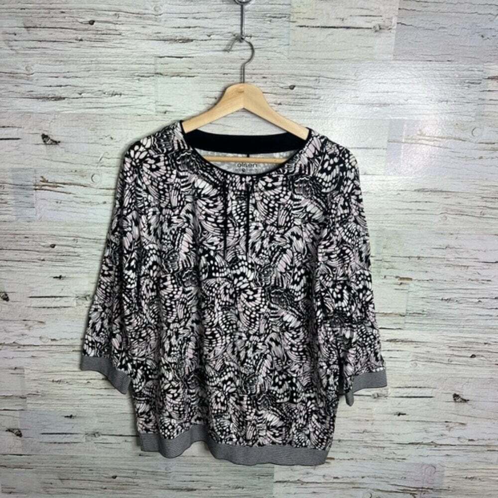 Olsen Clara relaxed fit Black and White 3/4 Sleeve top size large